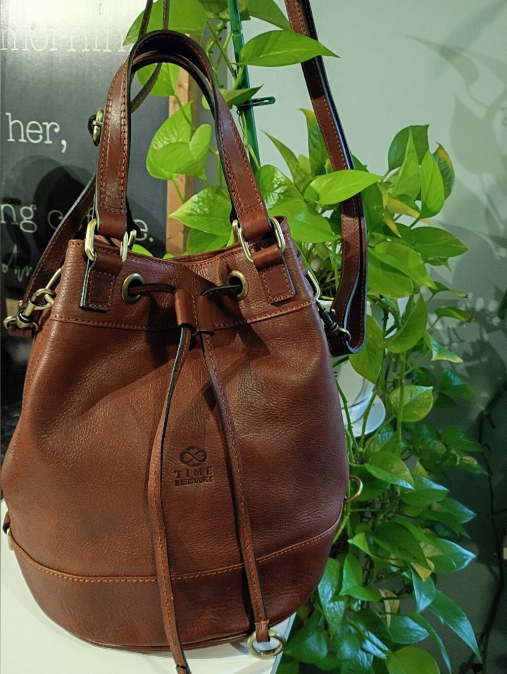 TIME Resistance Brown Leather Drawstring